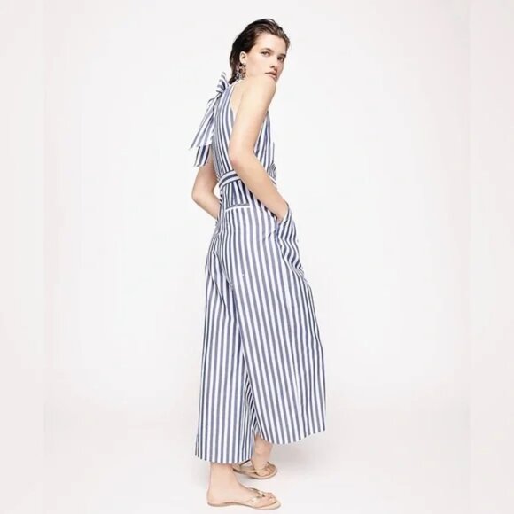 J. Crew Striped Halter Wide Leg Jumpsuit - Picture 2 of 9